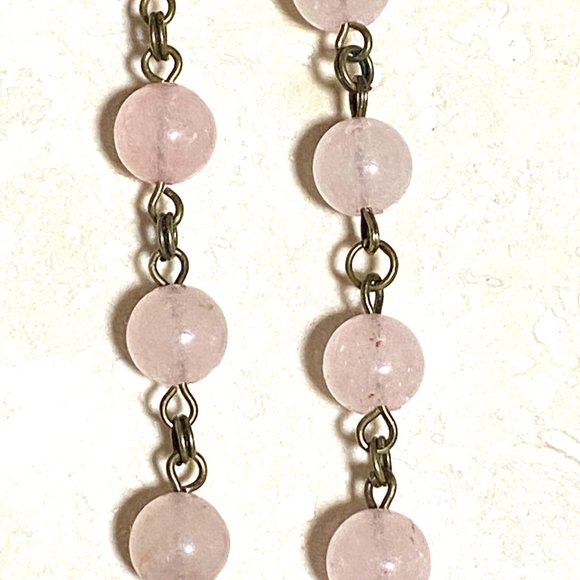Natural Pink Rose Quartz Necklace, Bronze Paw Print Heart Beat+ Genuine Gemstone - Picture 9 of 14